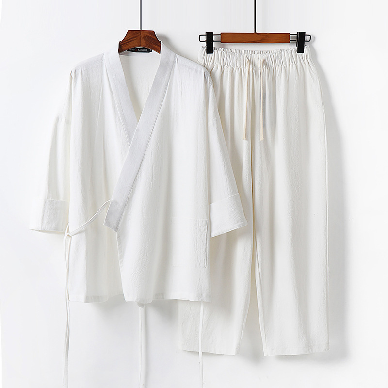 Mens Linen Set, Summer Chinese-Style Plus-Size Cropped-Sleeve T-Shirt - Image 3
