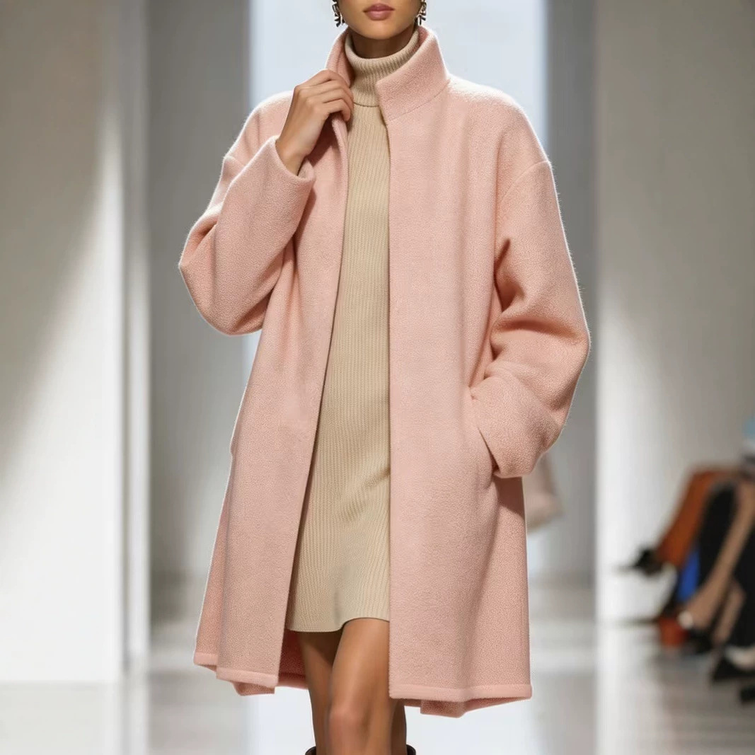 Women's Long Wool Coat - Warm Winter Outerwear Loose Fit Casual Overcoat for Fall Season