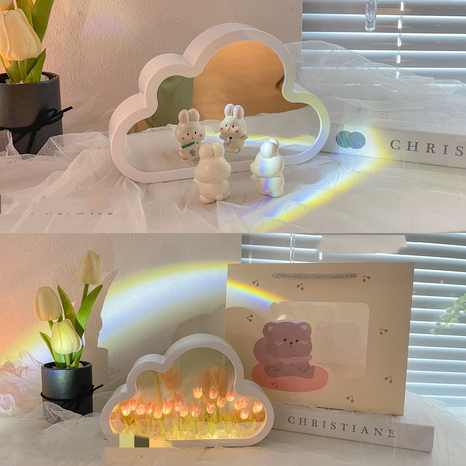Tulip Night Lamp DIY Material Cloud Tulips Night Lamp Decorative Mirrors Photo Frame LED Table Lights Korean Creative Desk Bedroom Handmade Birthday Gifts - Image 11