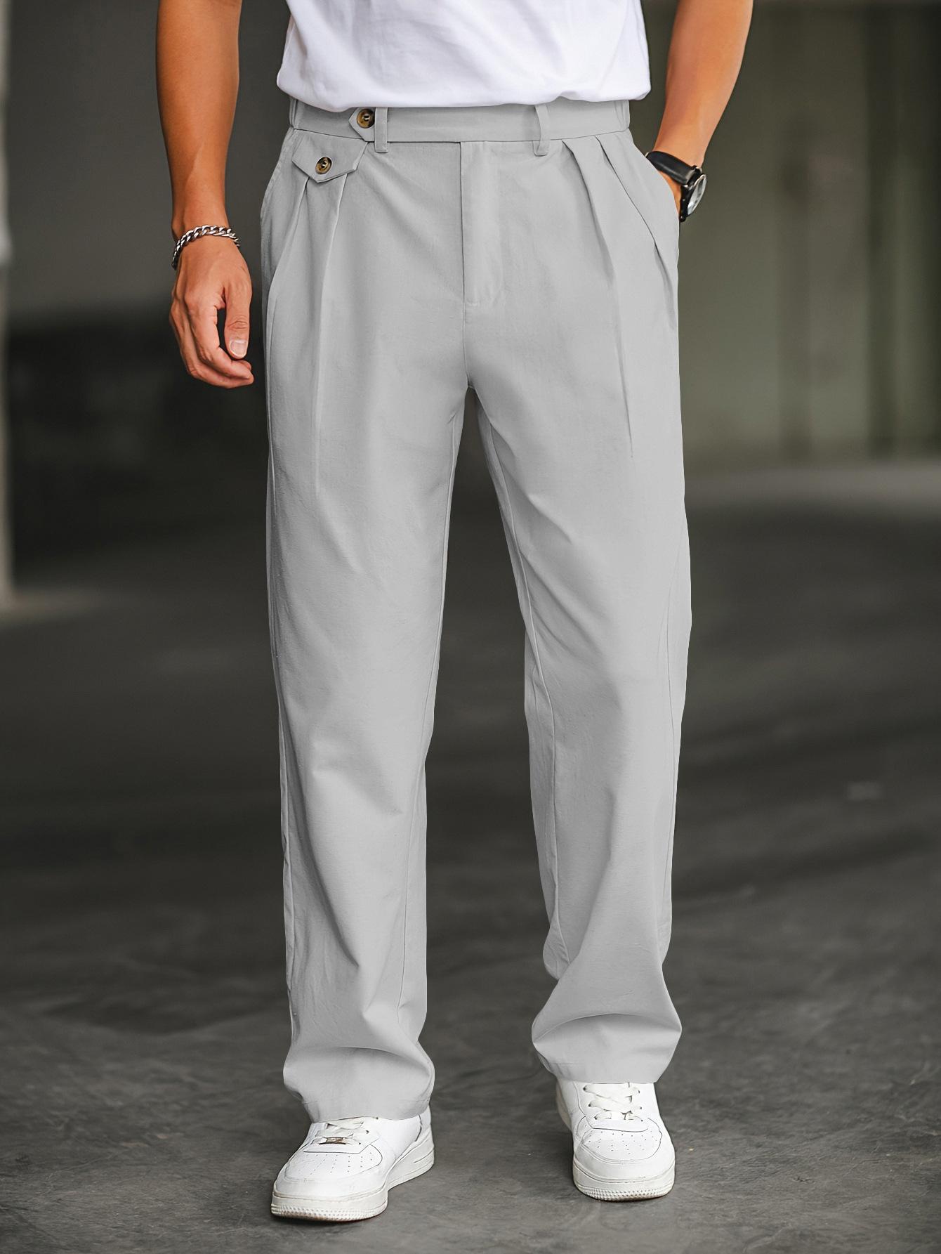 Linen-blend Relaxed-fit Straight-leg Casual Pants With Double Pleats - Image 4