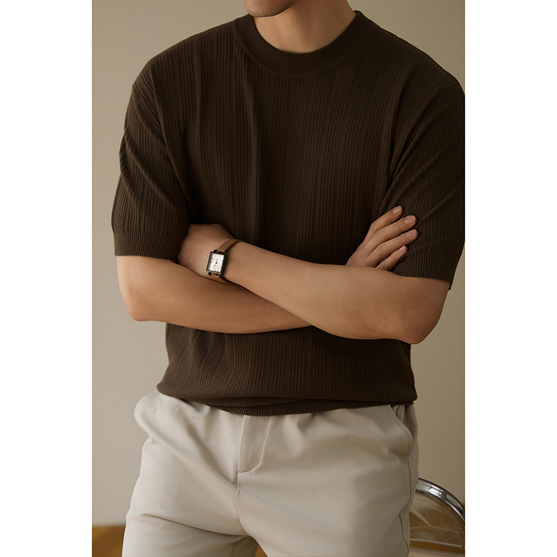 Men's Half-Neck Anti-Stripe Ice-Silk Short-Sleeve T-Shirt For Summer - Image 8