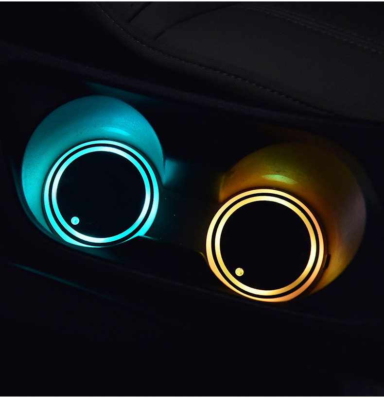 Colorful Cup Holder LED Light-up Coaster Solar & USB Charging Non-slip Coaster Ambient Light For Car Automatically - Image 4