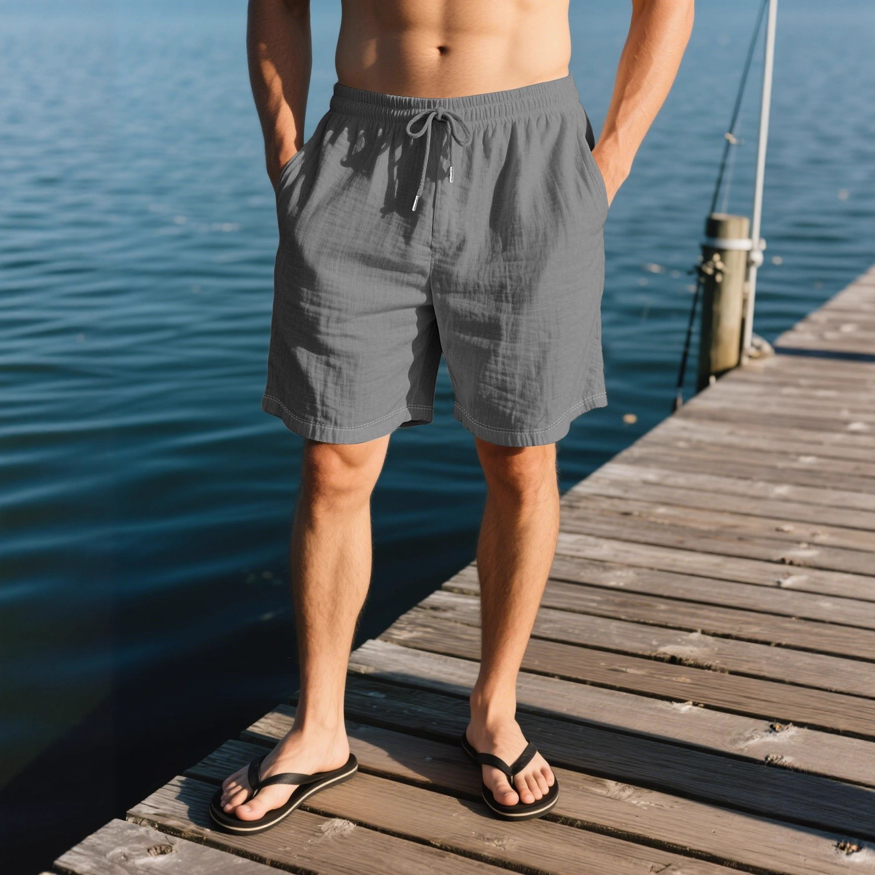 Mens Breathable Linen Casual Beach Shorts - Image 9