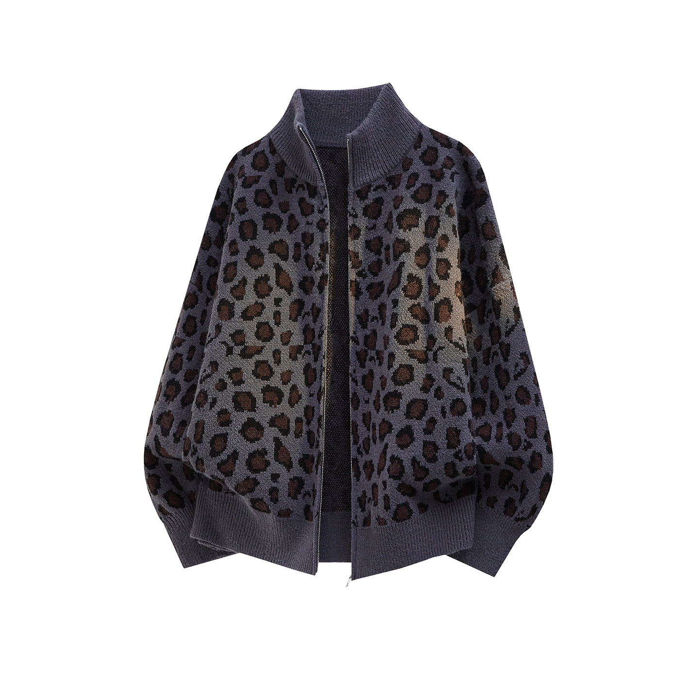 Retro Leopard-Print Knitted Cardigan For Men New Arrival Lazy Style Sweater - Image 7