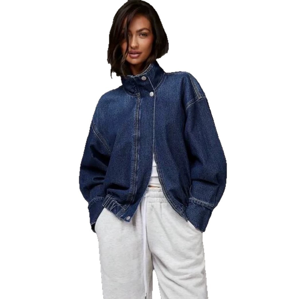 Women's Fashionable Denim Jacket With A Stand-up Collar - Image 6