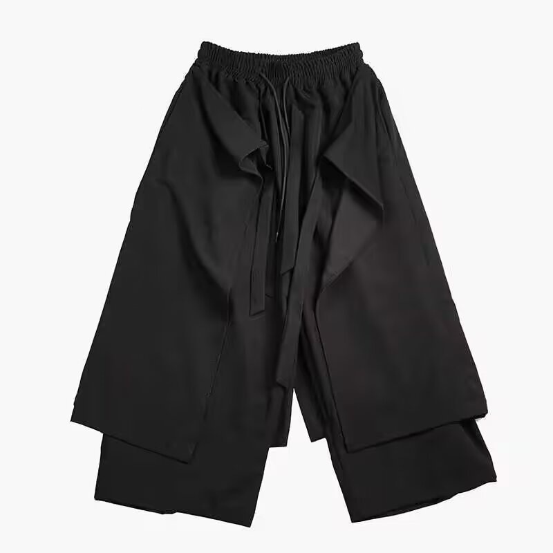 SpringSummer Mens Wide-leg Pants Faux Two-piece Design Culottes - Image 3