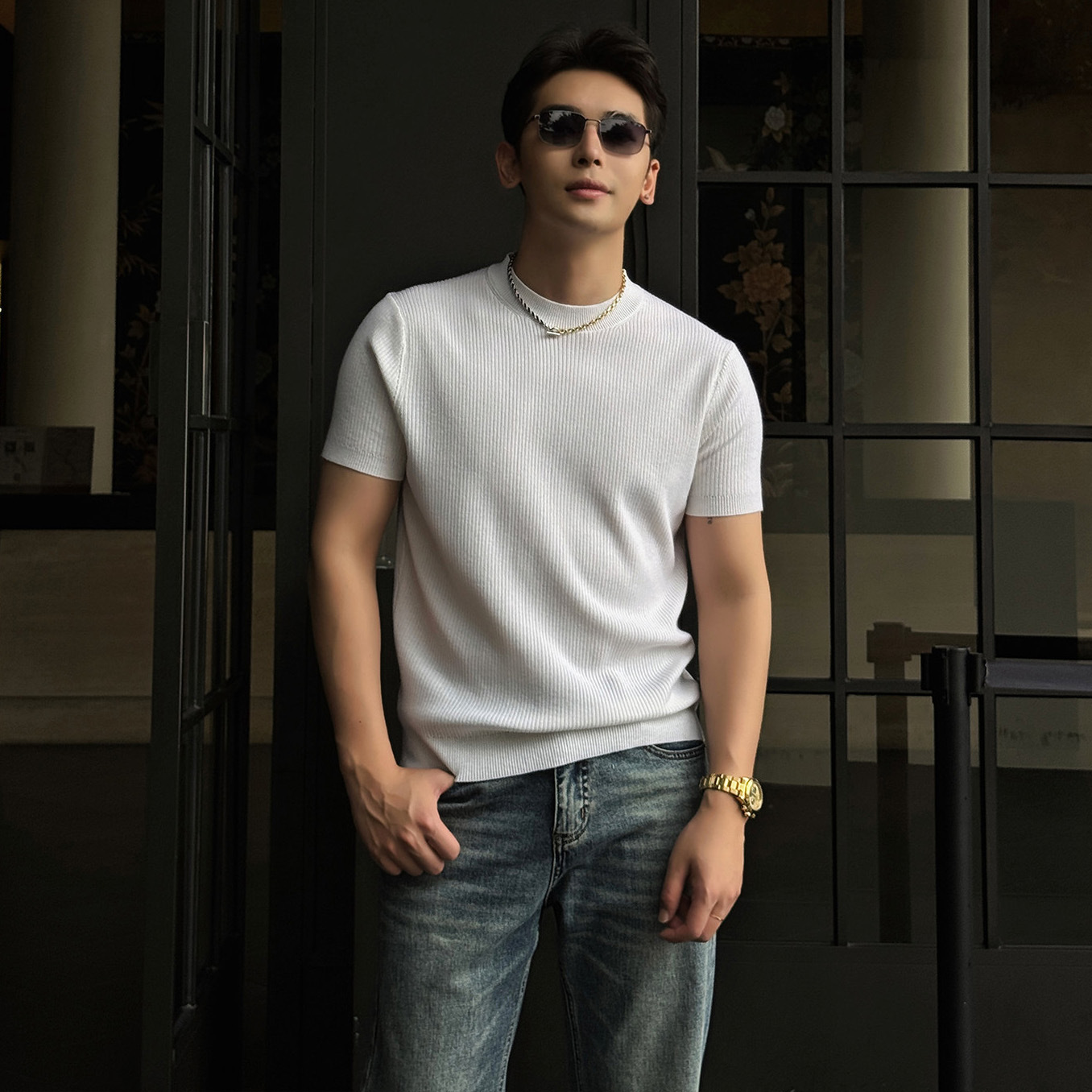 Men's Half-Neck Anti-Stripe Ice-Silk Short-Sleeve T-Shirt For Summer - Image 6