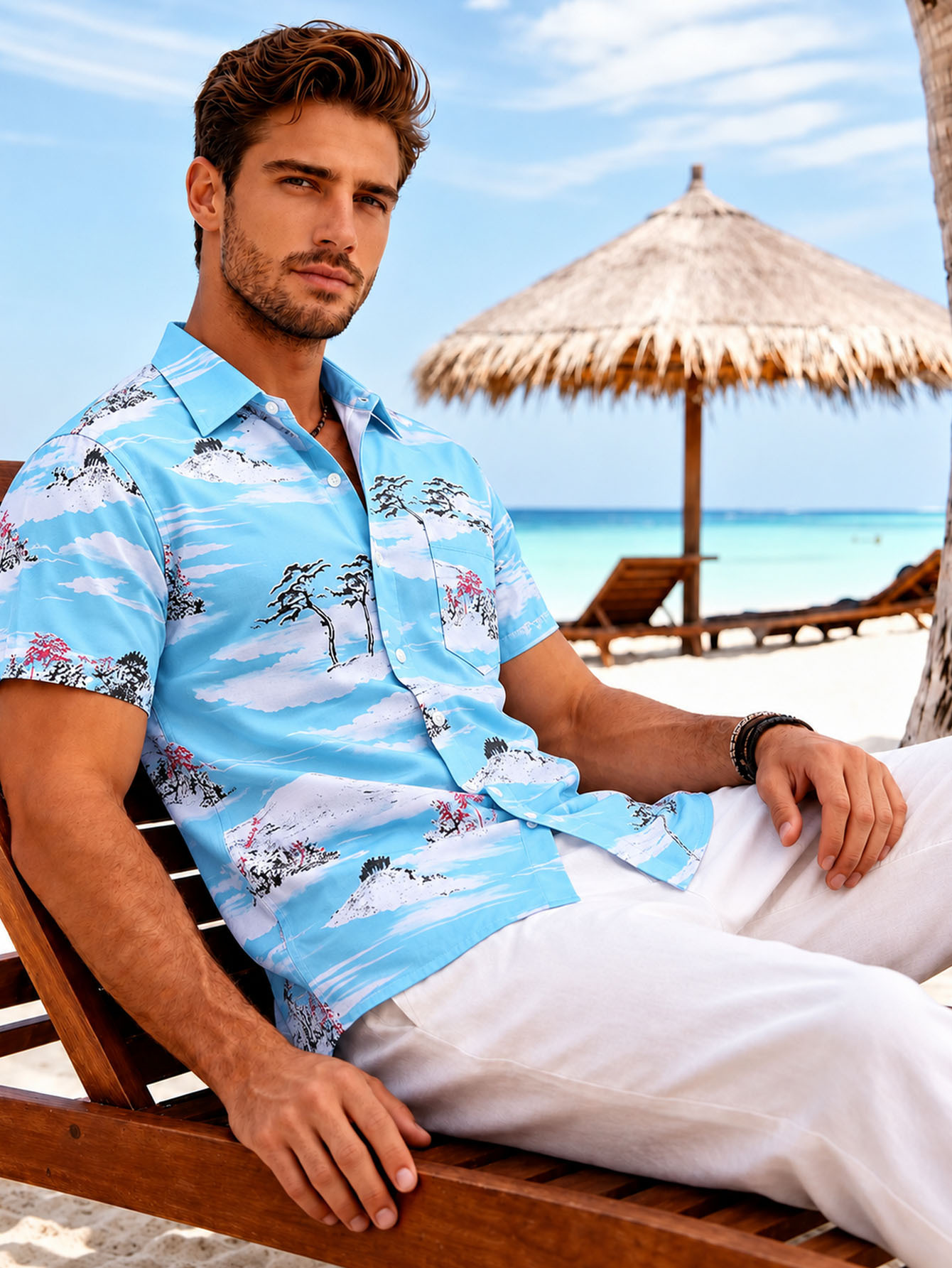 Trendy Men's Resort Wear,All-Over Tropical,Print Button-Up Shirt,Stylish Outfit - Image 8