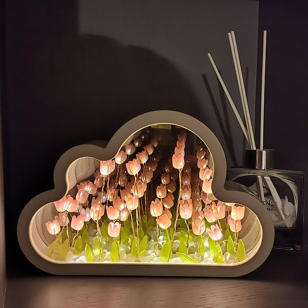Tulip Night Lamp DIY Material Cloud Tulips Night Lamp Decorative Mirrors Photo Frame LED Table Lights Korean Creative Desk Bedroom Handmade Birthday Gifts - Image 10