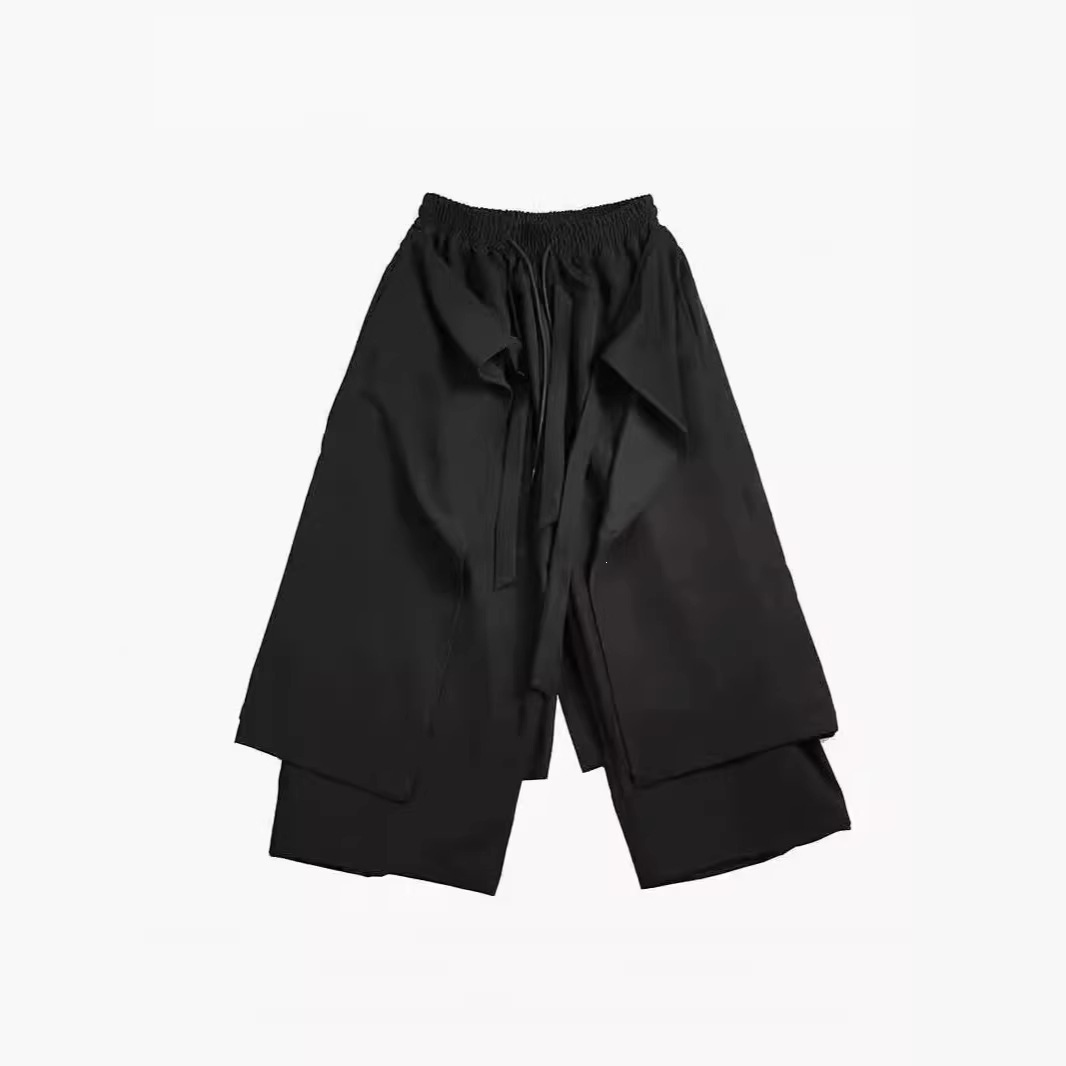 SpringSummer Mens Wide-leg Pants Faux Two-piece Design Culottes - Image 5