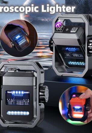 New Pulse Lighter Double Arc Outdoor Windproof Type-C Charging Electric Lighter Mechanical Alloy Rotary Gyroscope Decompression Tool