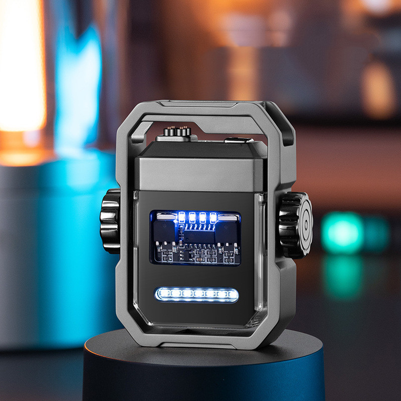 New Pulse Lighter Double Arc Outdoor Windproof Type-C Charging Electric Lighter Mechanical Alloy Rotary Gyroscope Decompression Tool - Image 4
