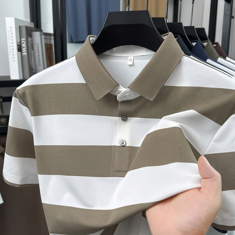 Mens Seamless Striped Cool-Feel Short-Sleeve T-Shirt - Image 4