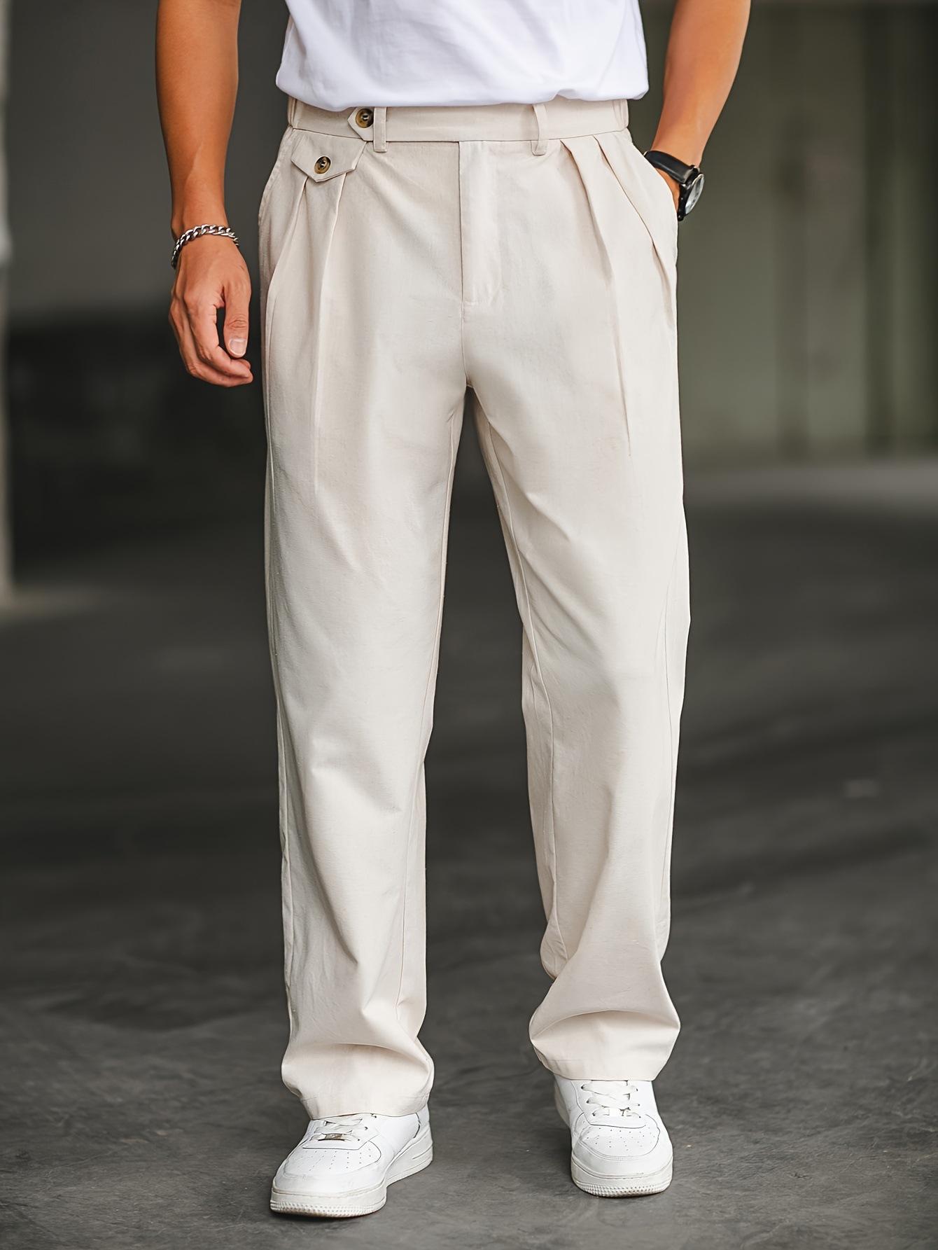 Linen-blend Relaxed-fit Straight-leg Casual Pants With Double Pleats - Image 9