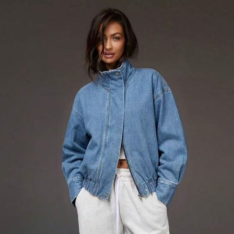 Women's Fashionable Denim Jacket With A Stand-up Collar - Image 8