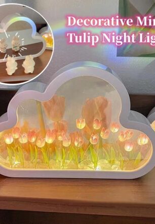 Tulip Night Lamp DIY Material Cloud Tulips Night Lamp Decorative Mirrors Photo Frame LED Table Lights Korean Creative Desk Bedroom Handmade Birthday Gifts