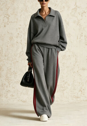 2026 New Winter Spring Women's Casual Two Piece Set  V Neck Sweater With Color Block Wide Leg Pants