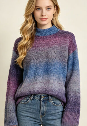 AutumnWinter Ombre Soft And Cozy Crew-neck Knit Top
