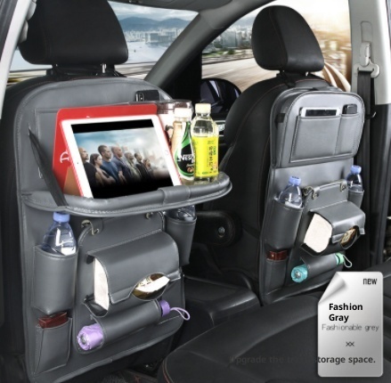 PU Leather Car Storage Bag Multifunction Seat Back Tray Hanging Bag Waterproof Car Organizer Automotive Interior Accessories - Image 3