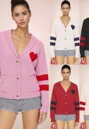Knit Cardigan Sweater With A Heart Design
