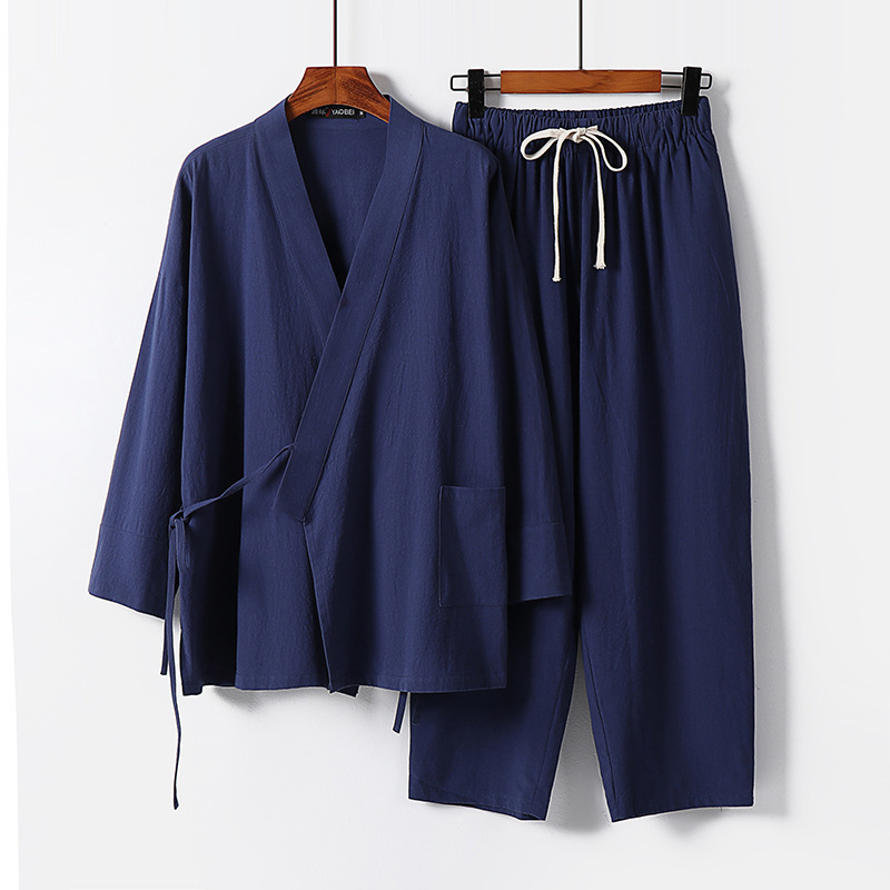 Mens Linen Set, Summer Chinese-Style Plus-Size Cropped-Sleeve T-Shirt - Image 6