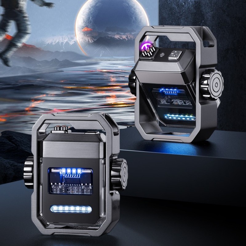 New Pulse Lighter Double Arc Outdoor Windproof Type-C Charging Electric Lighter Mechanical Alloy Rotary Gyroscope Decompression Tool - Image 7