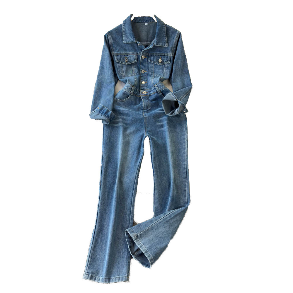 Women's Casual Long-sleeve Denim Jumpsuit - Image 6
