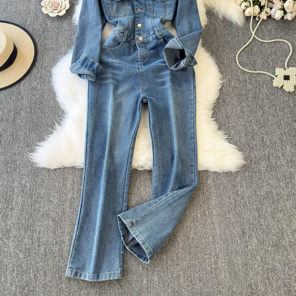Women's Casual Long-sleeve Denim Jumpsuit - Image 4