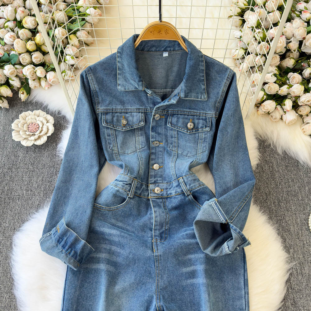 Women's Casual Long-sleeve Denim Jumpsuit - Image 3