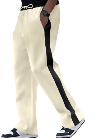 Cross-Border Autumn And Winter Amazon American Heavyweight Men's Terry Drawstring Straight Loose Contrasting Color Casual Sports Pants