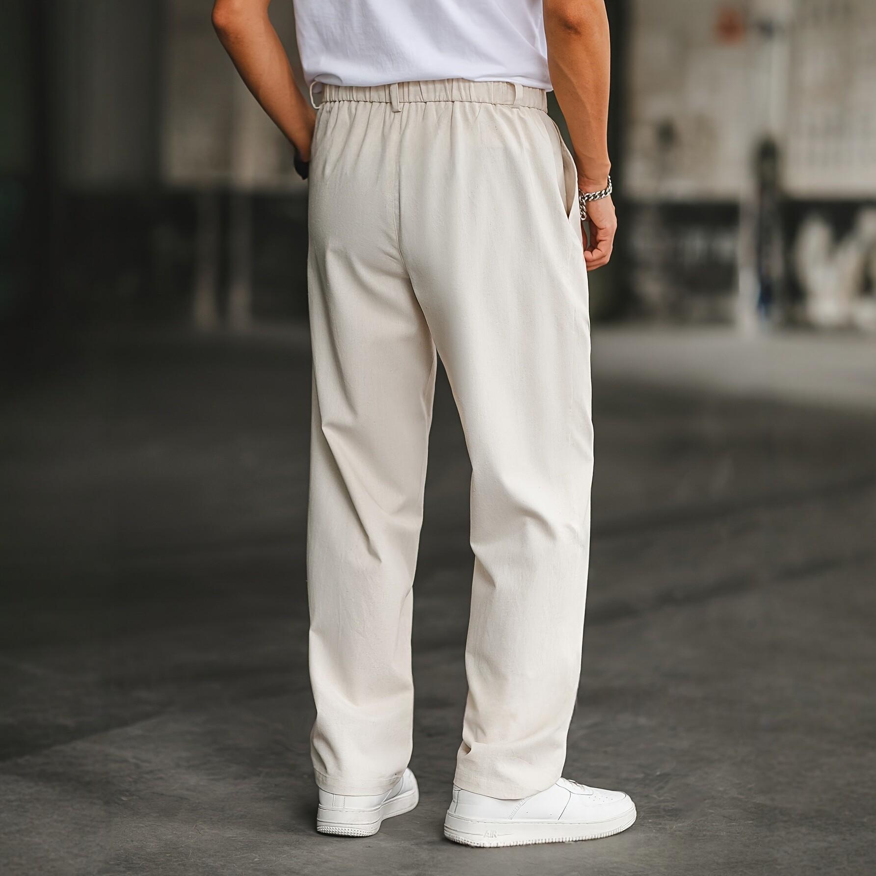 Linen-blend Relaxed-fit Straight-leg Casual Pants With Double Pleats - Image 7