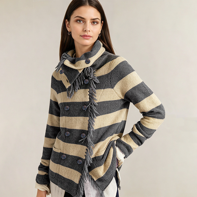 Turtleneck Tassel Cardigan Knit Coat Womens Wear - Image 7