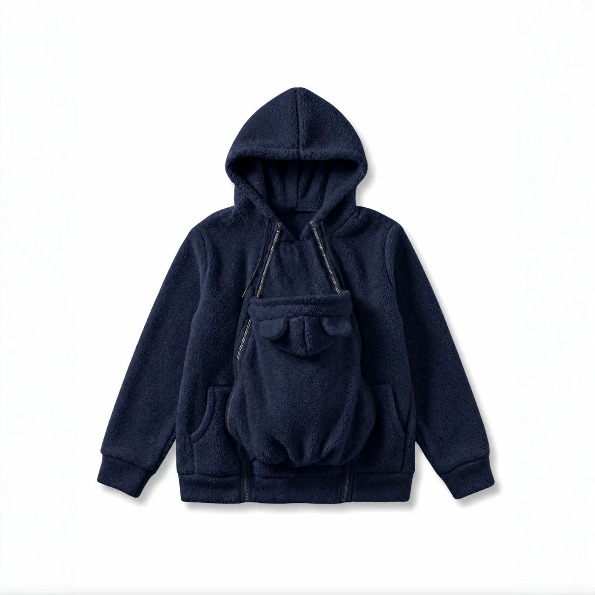 Women's Loose-fit Zippered Kangaroo Pocket Hoodie - Image 3