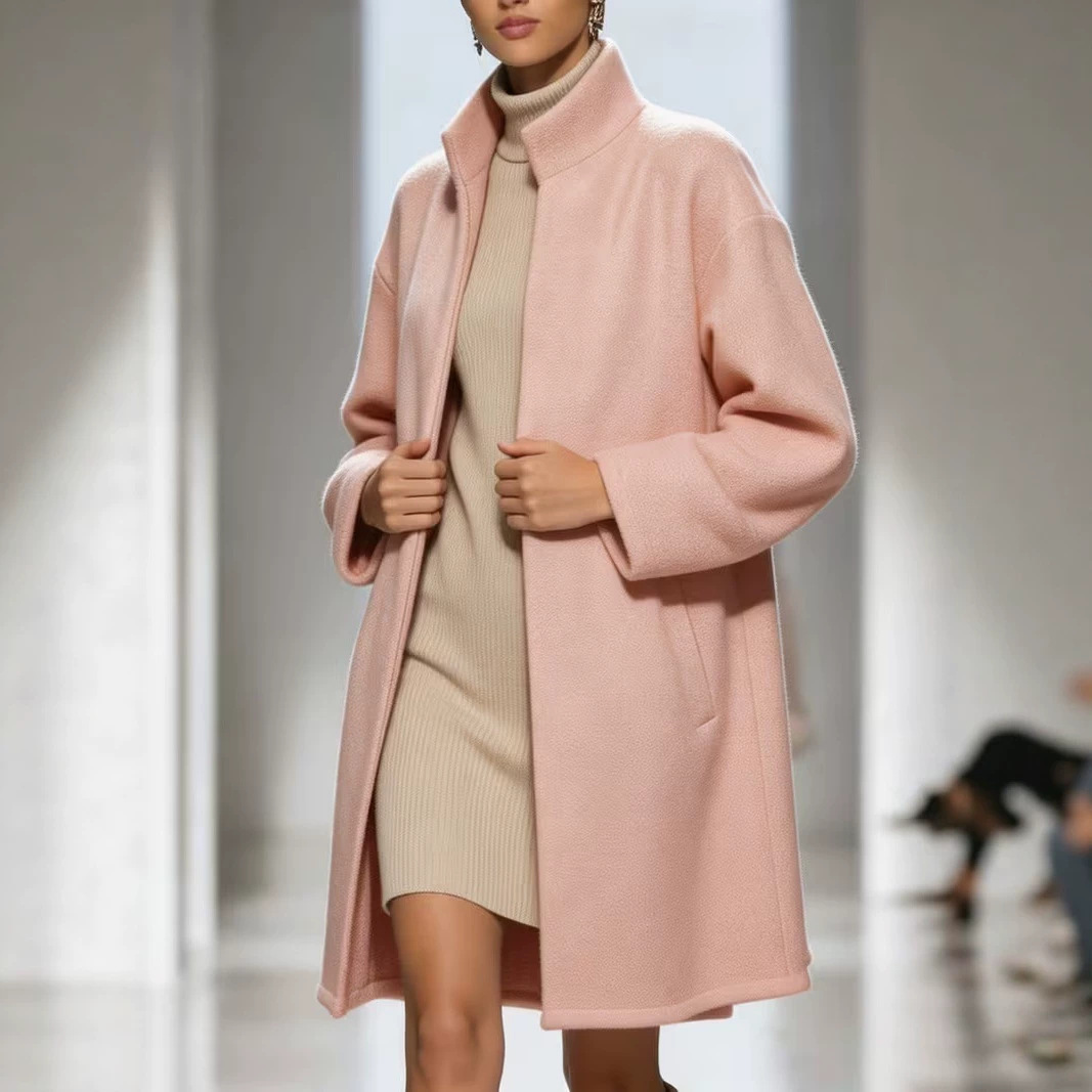 Women's Long Wool Coat - Warm Winter Outerwear Loose Fit Casual Overcoat for Fall Season - Image 3