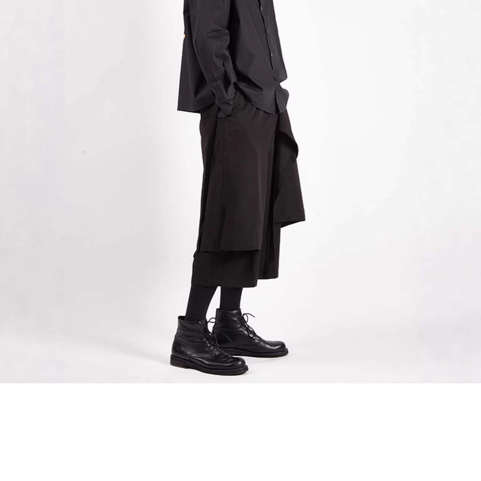 SpringSummer Mens Wide-leg Pants Faux Two-piece Design Culottes - Image 7