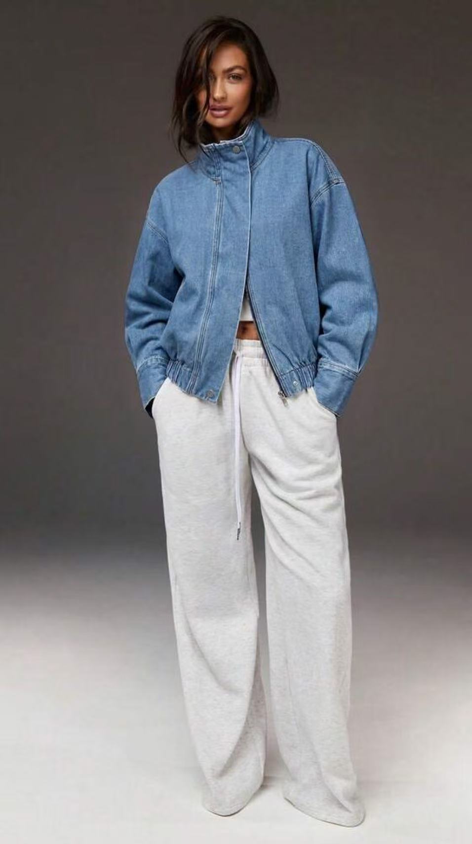 Women's Fashionable Denim Jacket With A Stand-up Collar - Image 9