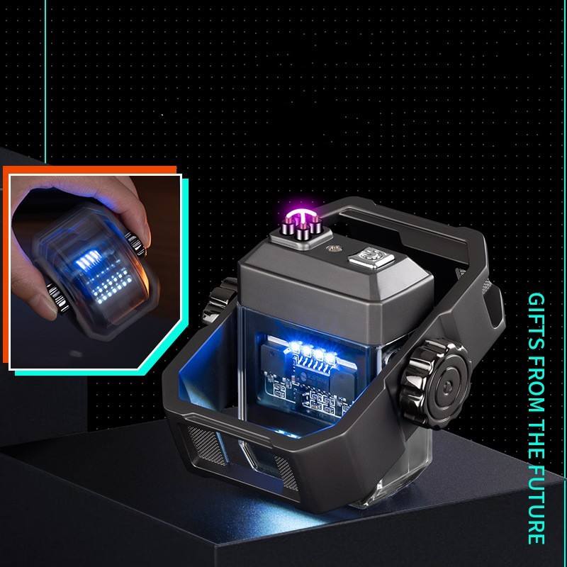 New Pulse Lighter Double Arc Outdoor Windproof Type-C Charging Electric Lighter Mechanical Alloy Rotary Gyroscope Decompression Tool - Image 5